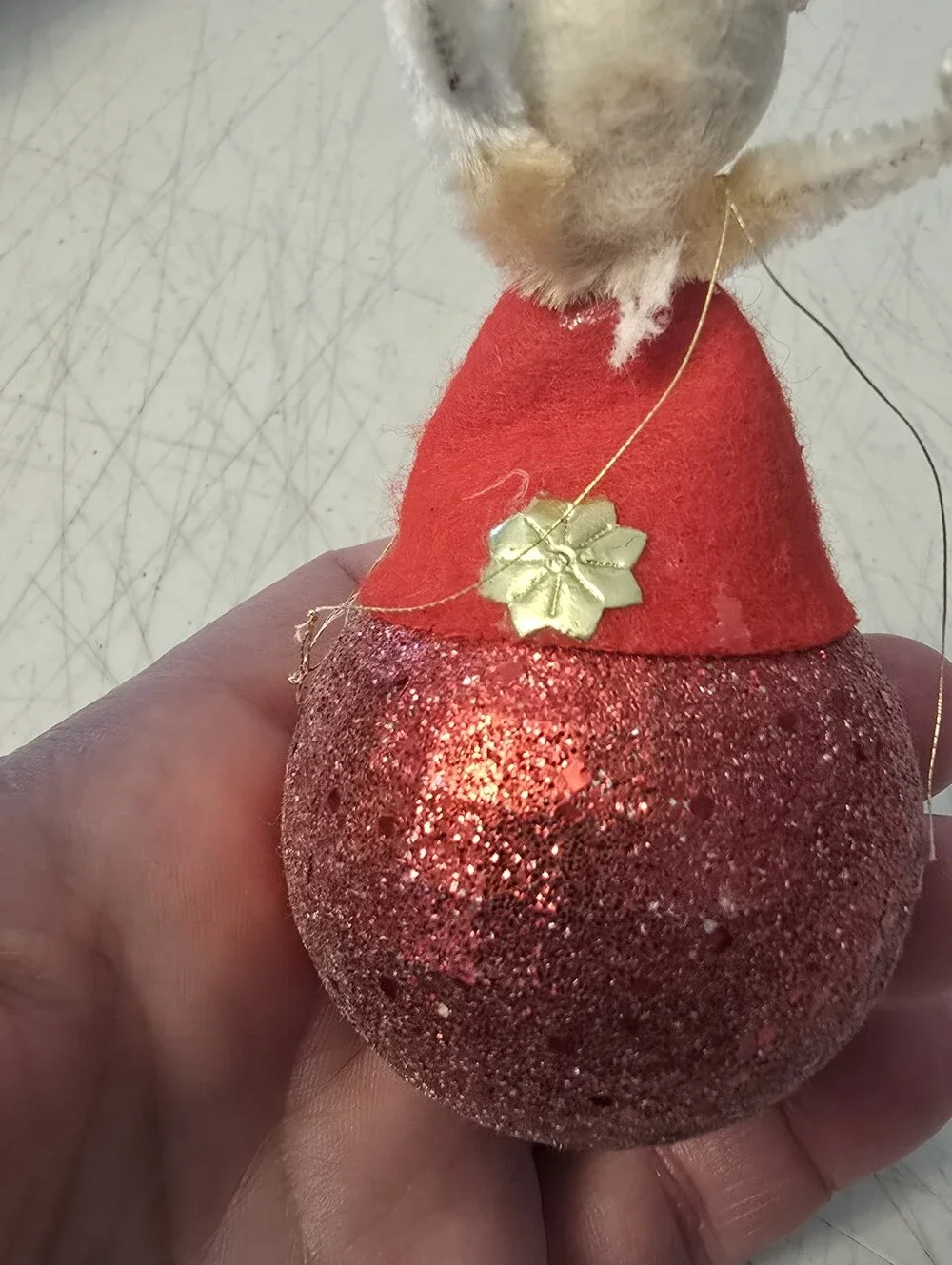 Vintage Christmas Ornament  Santa Clause with a Spun Cotton Head Handmade READ